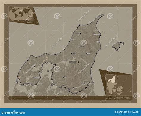 Nordjylland Denemarken Sepia Plaatsen Met Een Label Stock Illustratie