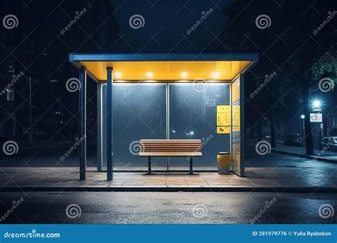 Bus Stop Night Lights. Generate Ai Stock Illustration - Illustration of ...