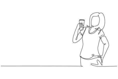 Single One Line Drawing Young Beautiful Woman Pouring Orange Juice Into