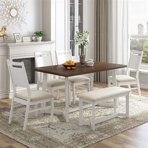 Amazon Merax Farmhouse 6 Piece Kitchen Dining Table Set Wooden