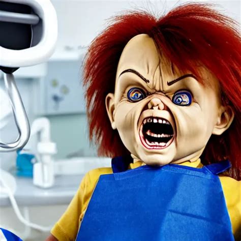 Chucky Doll Screaming At The Dentist Office While Stable Diffusion