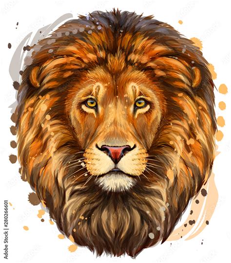 Lion. Artistic, color profile portrait of a lion's head on a white ...