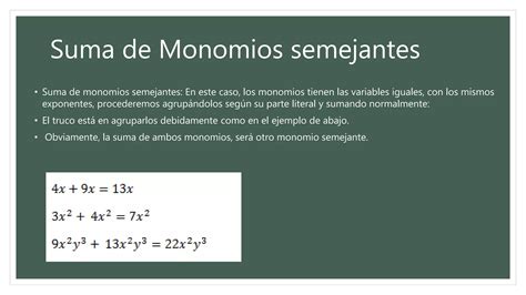 Suma Y Resta De Monomios Ppt