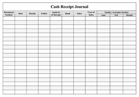 Exclusive Montly Cash Receipt Journal Template Fabulous : Receipt Templates