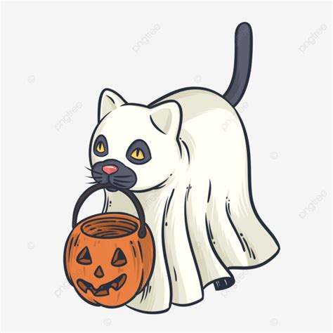 Gato Fantasma De Dibujos Animados Halloween PNG Víspera De Todos Los