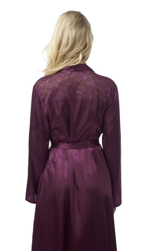 Ladies Long Satin Robe Wrap Deep Lace Plus Size Nightwear Sleepwear Ebay