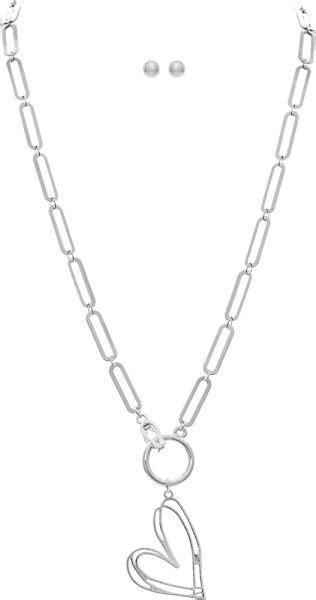 Silver Clip Chain Toggle Heart Necklace Set Rain Jewelry