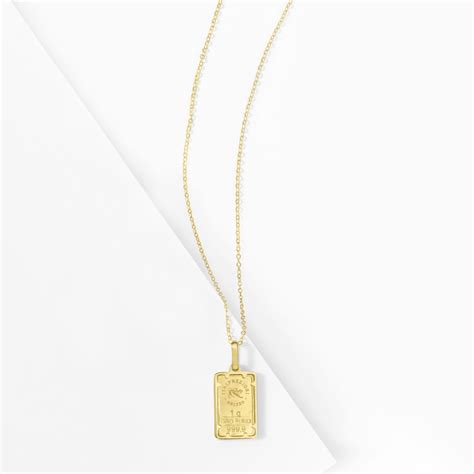 Italian 24kt Yellow Gold One Gram Ingot Pendant Necklace With 14kt