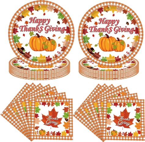 Thanksgiving Day Paper Plates and Napkins - 20Pcs for Dinner Table ...