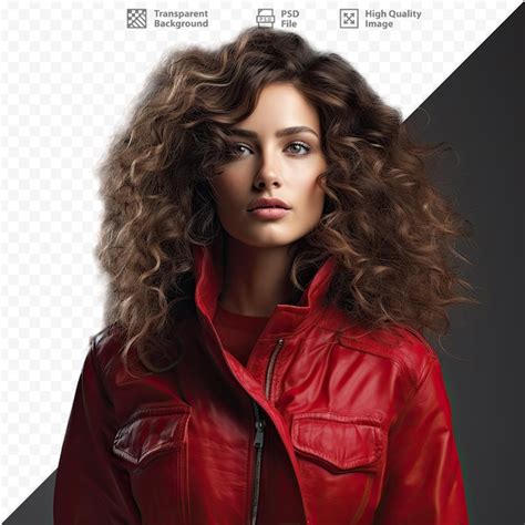 Premium PSD A Woman With Curly Hair And A Red Jacket