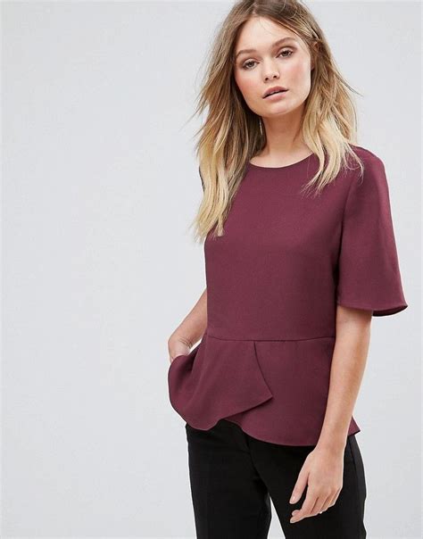 Selected Short Sleeve Frill Top Purple Frill Tops Short Sleeve