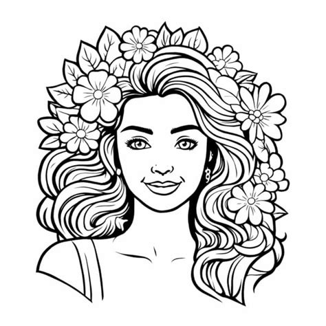 Télécharger Belle femme illustrée avec une couronne florale Coloring