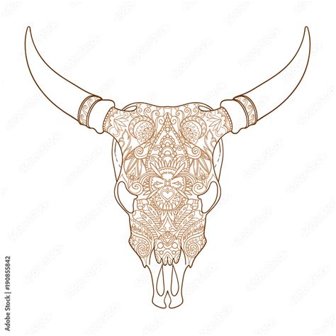 head skull bull black-and-white sketch cartoon doodle. vector ...