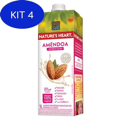 Kit 4 Leite Vegetal Amêndoa Natures Heart Caixa De 1l Submarino