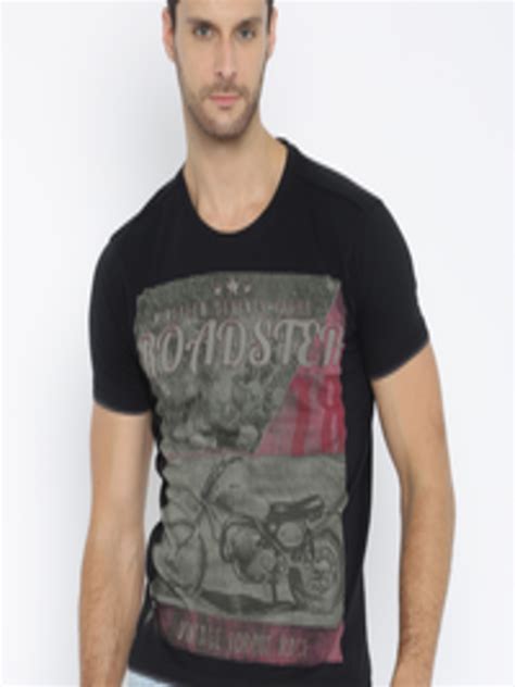 Buy Roadster Black Printed Pure Cotton T Shirt Tshirts For Men 1451911 Myntra