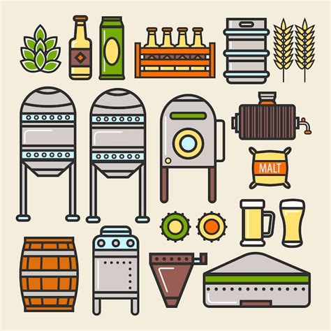 Premium Vector Beer Brewery Factory Production Line Elements Vector Icons