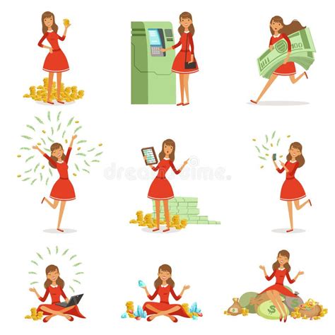 100 Money And Wealth Icons Set Cartoon Style Stock Vector