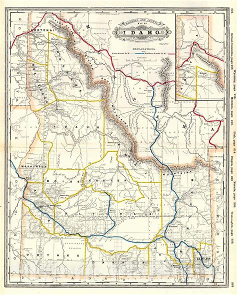 Historic Map Railroad And County Map Do Idaho Vintage Wall Art