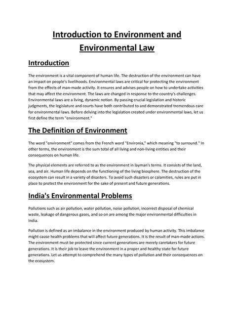 Introduction To Environment And Environmental Law Introduction To