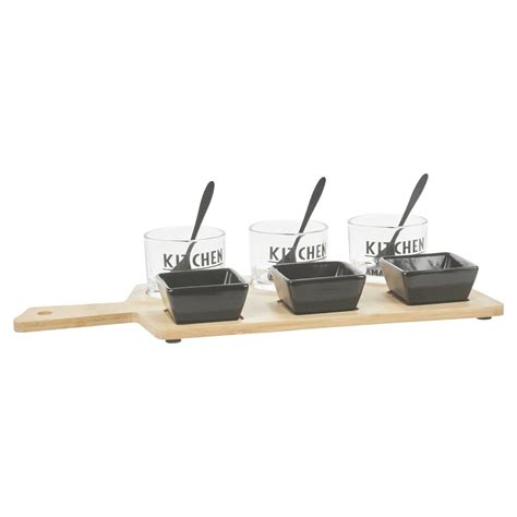 10 Piece Nibble Bowls Snack Dips Wooden Serving Paddle Board Tray T