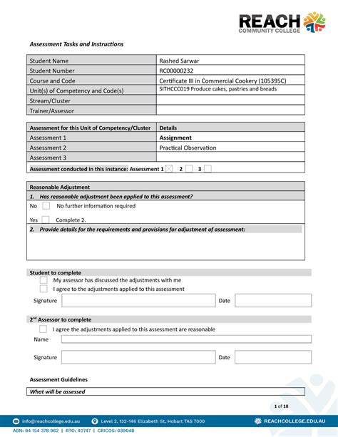 Sithccc 019 Assessment 1 Assignment Assessment Tasks And