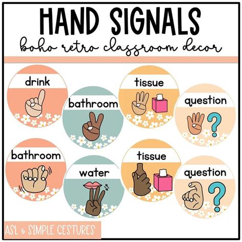 Boho Retro Classroom Hand Signals Daisy Classroom Decor Etsy Canada Classroom Hand Signals