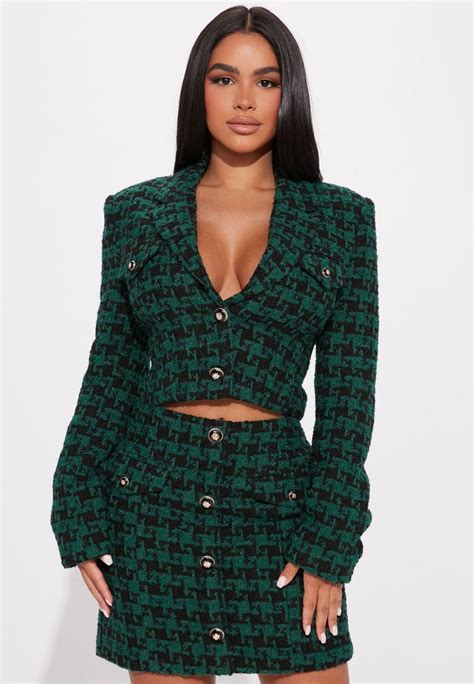 Take Me To Paris Tweed Skirt Set Green Tweed Skirt Matching Sets