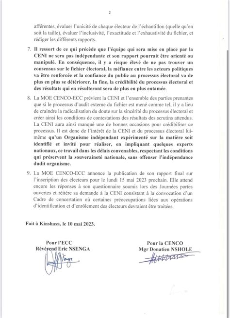 RDC Audit du fichier électoral ces craintes de la CENCO et l ECC