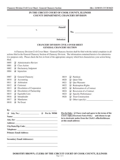 Fillable Online Chancery Division Civil Cover Sheet General