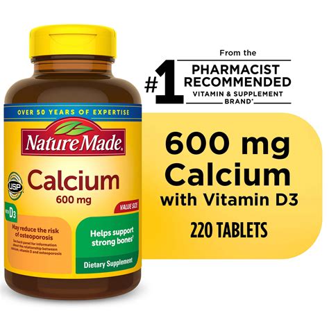 Nature Made Calcium 600 Mg With Vitamin D3 Tablets 220 Count