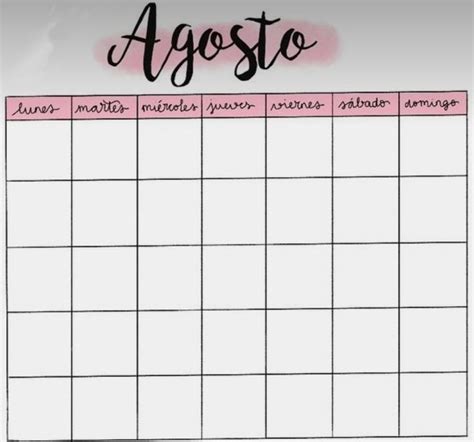 A Pink And Black Calendar With The Words Agosto Written In Cursive Writing