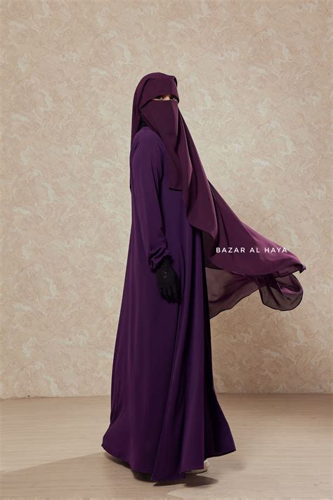 Plum Two Layer Flap Niqab Premium Wool Chiffon Large Bazar Al Haya