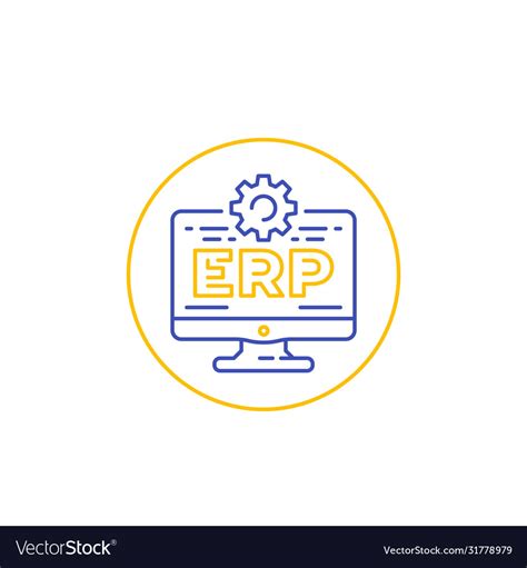 Erp Software Icon With Computer Linear Royalty Free Vector