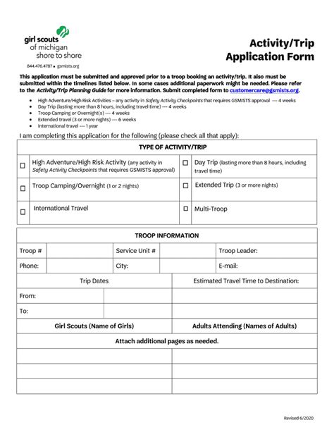 Fillable Online Activity Trip Application Form Guidelines And