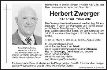 Traueranzeigen Von Herbert Zwerger Trauer Bz