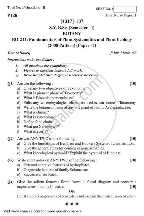 Fundamentals Of Plant Systematics And Plant Ecology 2013 2014 B Sc