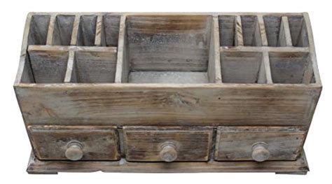 Vintage Rustic Wooden Desk Organizer For Desktop Tabletop Or Counter