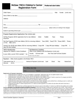 Fillable Online Mcgawymca Registration Form New Mcgawymca Fax