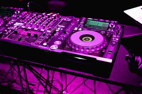 Dj Hands on Equipment Deck and Mixer with Turntable Dj in the Nightclub ...