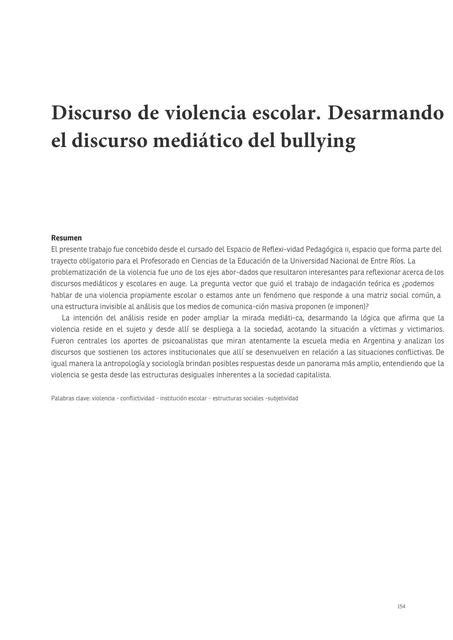 Discurso De Violencia Escolar Desarmando El Discurso Medi Tico Del