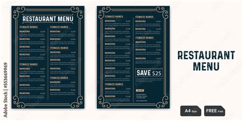 Restaurant Menu Layout Food Menu Design Elegant Restaurant Menu Stock ...