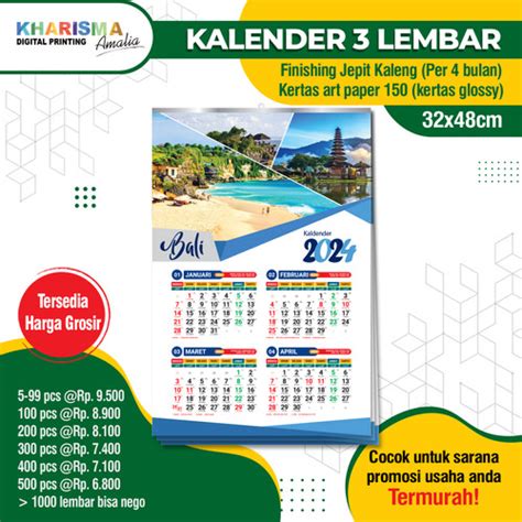 Jual Cetak Kalender Dinding Print Custom 3 Lembar Jepit Kaleng Art