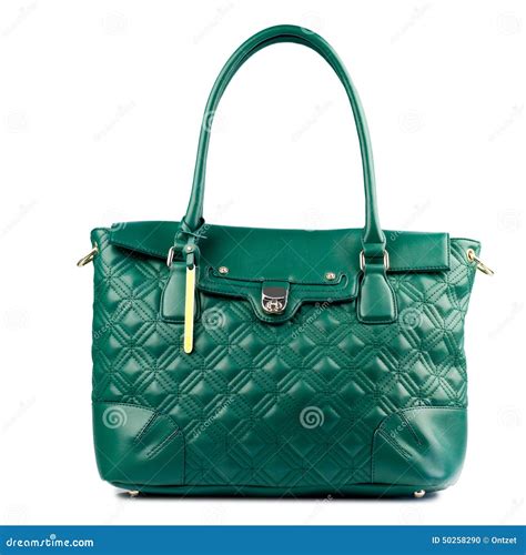 Green Female Leather Handbag Isolated On White Background Stock Photo