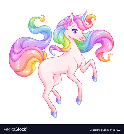 Beautiful Pink Unicorn With Rainbow Mane And Tail Vector Image