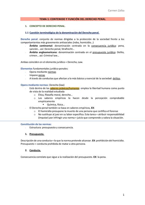 Penal Apuntes Tema 1 Contenido Y FunciÓn Del Derecho Penal 1 Concepto De Derecho Penal 1