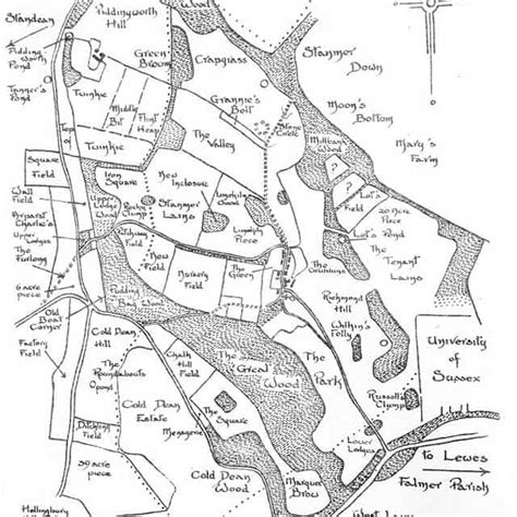 Map of Stanmer Park with old field and wood names.