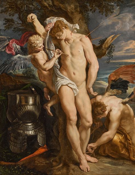 Saint Sebastian Tended By Two Angels Old Master 19th Century