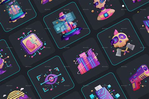 Cyberpunk Futuristic 3d Icon Set Graphics Graphicriver