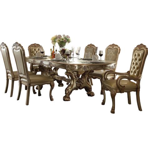 Oak Double Pedestal Dining Table Set 7pc Acme Furniture 66100 Aurodoti Buy Online On Ny