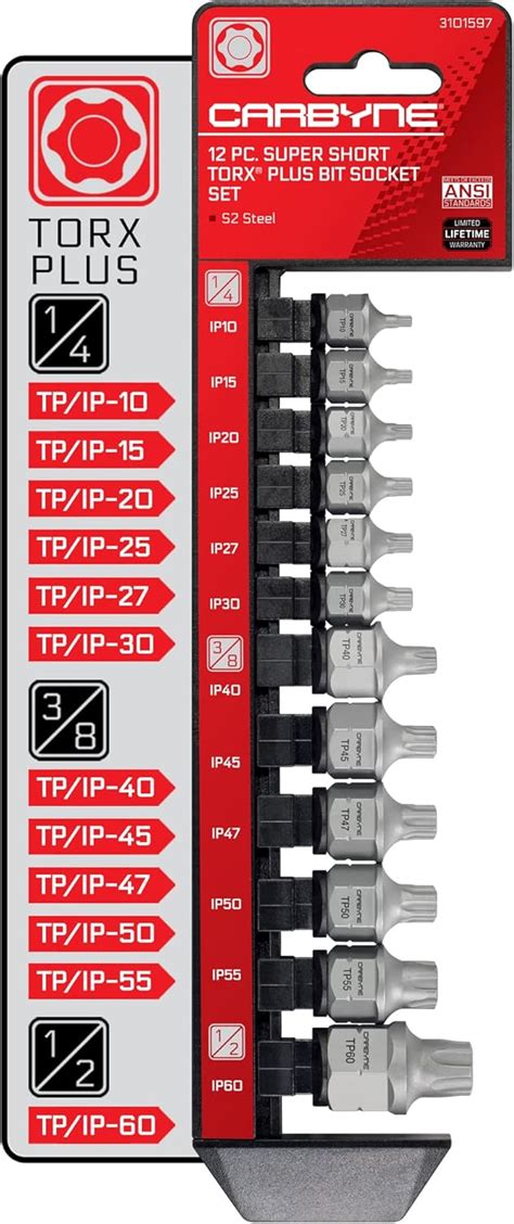 Carbyne Super Short Low Profile Torx Plus Lobe Bit Socket Set